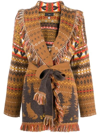 Shop Alanui Forrest Knit Wrap Cashmere Cardigan In Brown