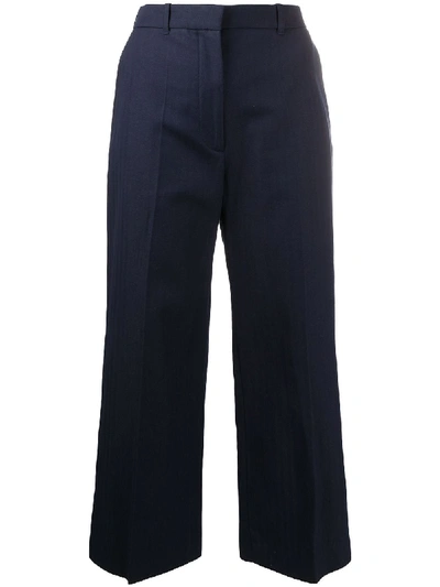 Shop Kenzo Cotton Flared Cropped Trousers In Blue