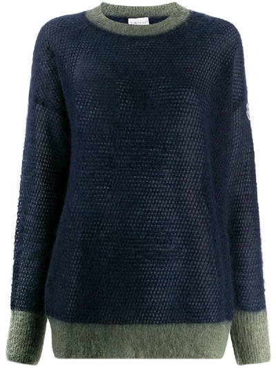 Shop Moncler Two-tone Knit Fleece Jumper In Blue