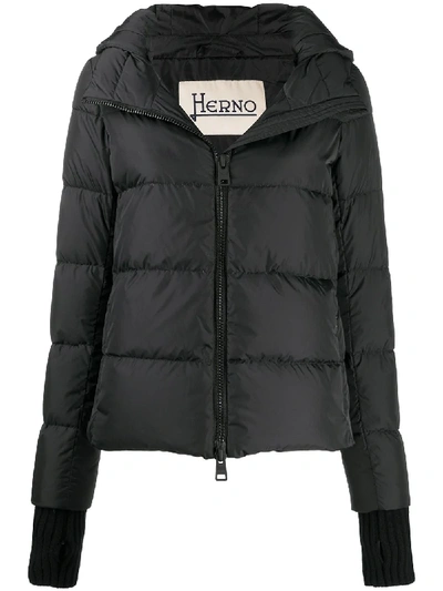 Shop Herno Feather-down Puffer Jacket With Detachable Hood And Glove Detailing In Black