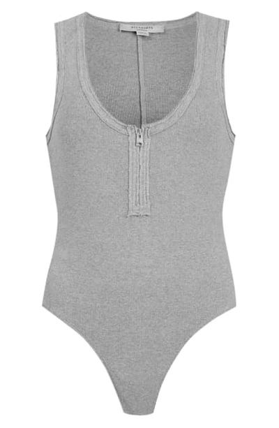 Shop Allsaints Alicia Rib Bodysuit In Grey Marl