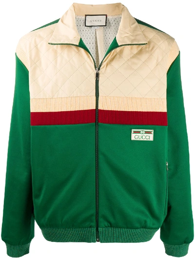 Shop Gucci Cotton-blend Colour-block Bomber Jacket In Green