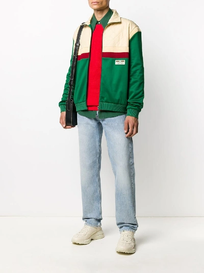 Shop Gucci Cotton-blend Colour-block Bomber Jacket In Green