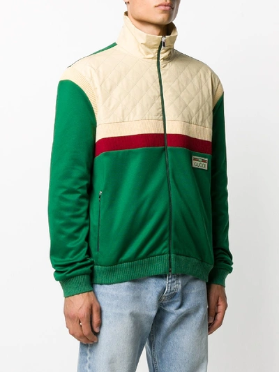 Shop Gucci Cotton-blend Colour-block Bomber Jacket In Green