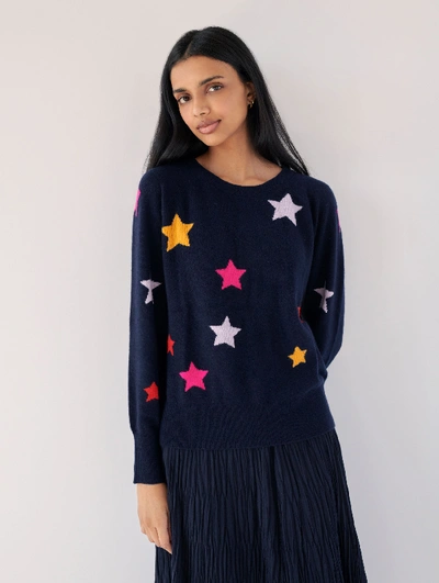 Shop White + Warren Cashmere Star Sweatshirt In Dark Navy Blue