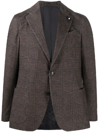 Shop Lardini Check Pattern Single-breasted Blazer In Brown