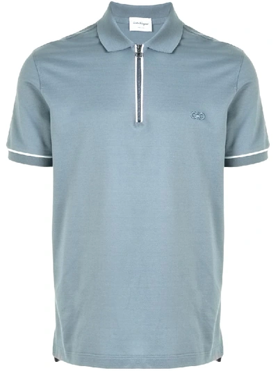 Shop Ferragamo Zipped Polo Shirt In Blue