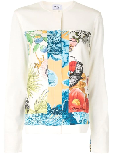 Shop Ferragamo Floral Print Panel Cardigan In White