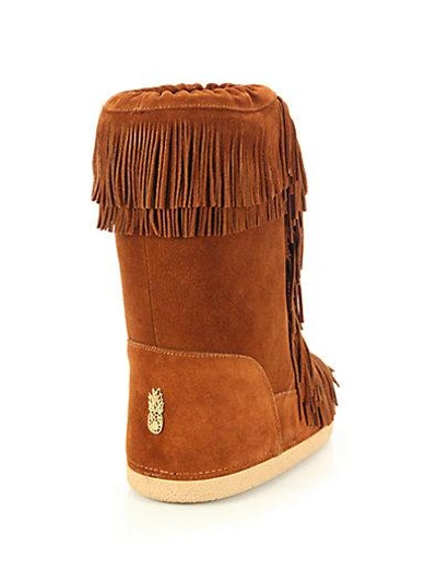 Shop Aquazzura Boho Carly Fringed Suede Shearling-lined Boots In Brown