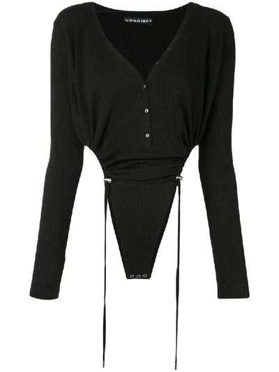 Shop Y/project Ribbed Drawstrings Bodysuit In Black