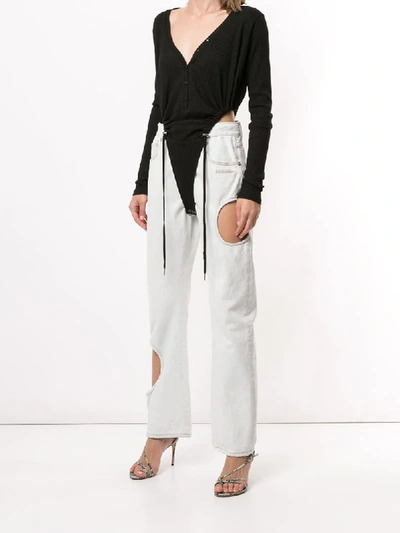 Shop Y/project Ribbed Drawstrings Bodysuit In Black