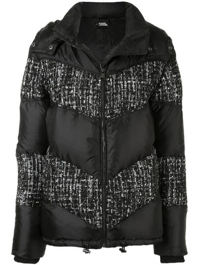 Shop Karl Lagerfeld Tweed Padded Jacket In Black