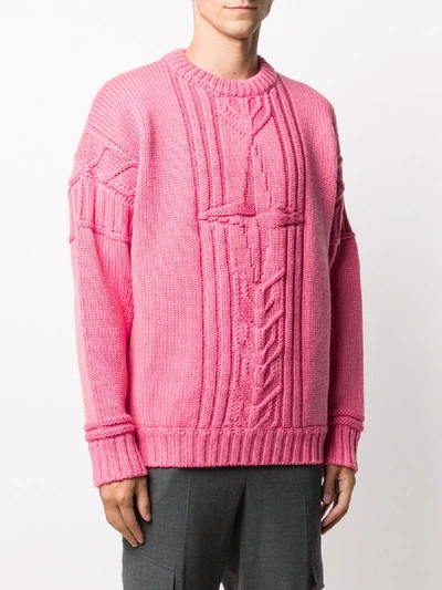 Shop Stone Island Chunky-knit Crew Neck Jumper In Pink