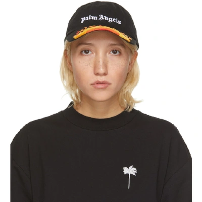 Shop Palm Angels Black Flame Cap In Black/white