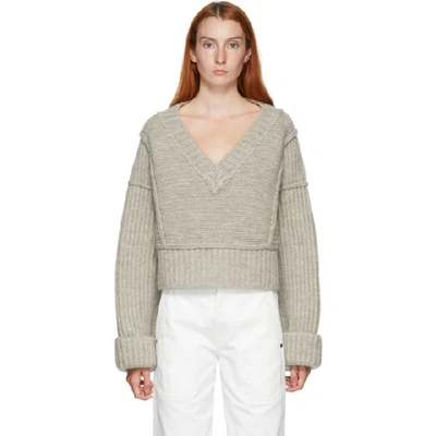 Shop Jacquemus Grey La Maille Cavaou V-neck Sweater In Beige