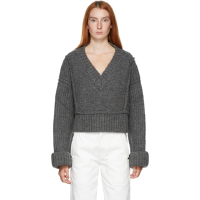 Shop Jacquemus Grey La Maille Cavaou V-neck Sweater In Anthracite