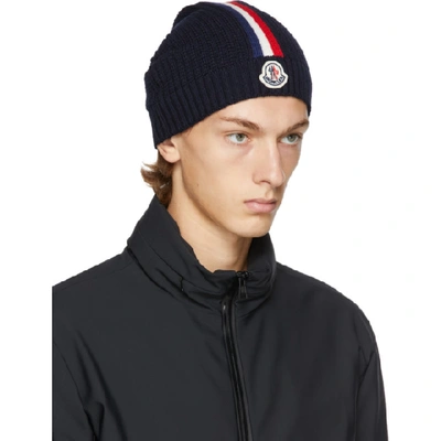 Shop Moncler Navy Wool Beanie In 742 Blue