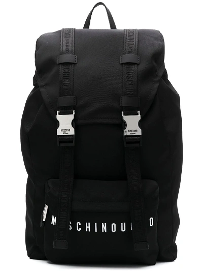 Shop Moschino Logo Print Buckle-fastened Backpack In Black