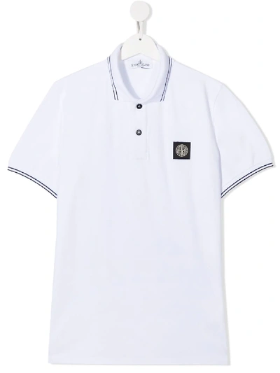Shop Stone Island Junior Logo Patch Polo Shirt In White