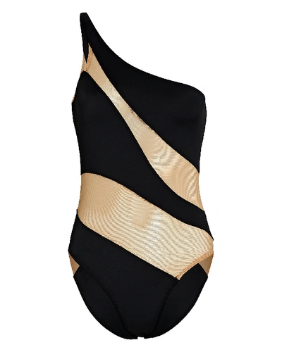 Shop Norma Kamali Snake Mesh One-piece Swimsuit In Black