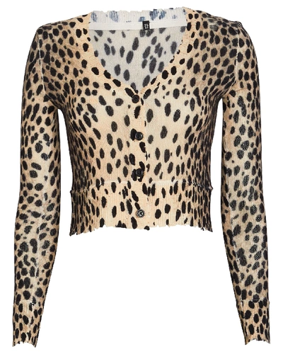 Shop R13 Cropped Cashmere Cheetah Cardigan In Beige/black