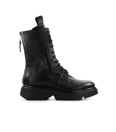 Shop Elena Iachi Black Leather Combat Boot In Nero (black)
