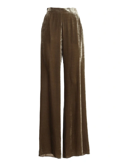 Shop Etro Velvet Palazzo Trousers In Brown