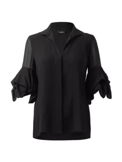 Shop Akris Women's Draped-sleeve Silk Blouse In Black