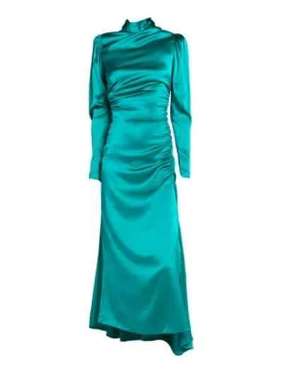 Shop A.l.c Isabella Shirred Long-sleeve Midi Dress In Peacock