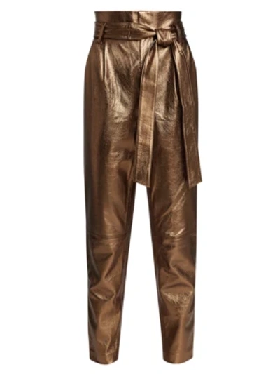 Shop Alice And Olivia Gabriielle High-rise Metallic Leather Pants In Metallic Bronze