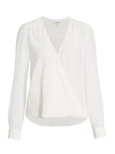 Shop L Agence Perry Silk Fabric-blocked Draped Blouse In Ivory