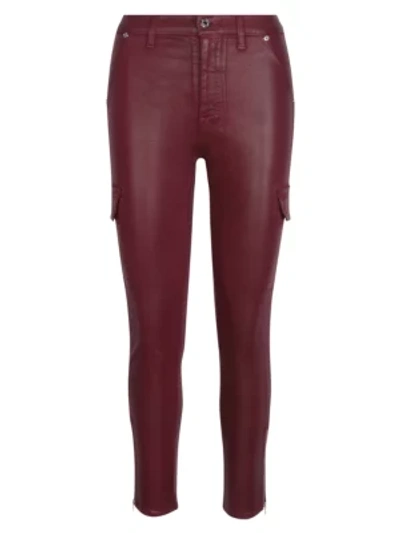Shop 7 For All Mankind Coated High-waisted Cargo Skinny Jeans In Coated Merlot