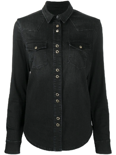 Shop Pinko Long-sleeve Denim Shirt In Black