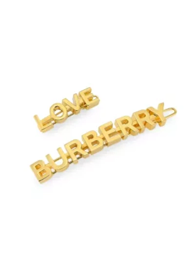Shop Burberry 2-piece Goldtone Logo & Love Hair Clip Set In Light Gold