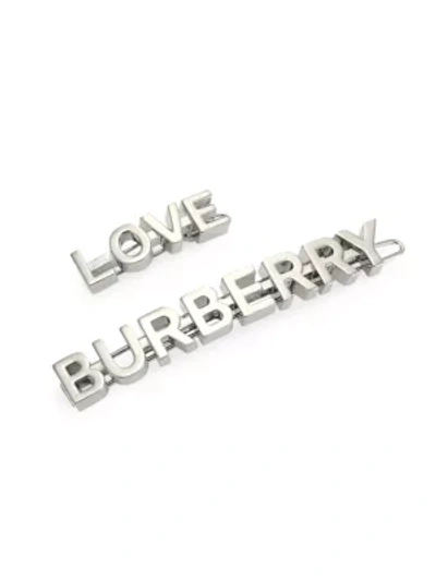 Shop Burberry 2-piece Silvertone Logo & Love Hair Clip Set