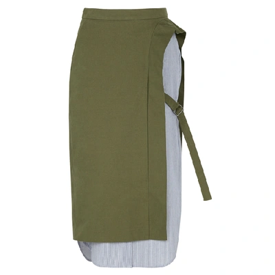 Shop Pushbutton Layered Cotton Midi Skirt In Khaki