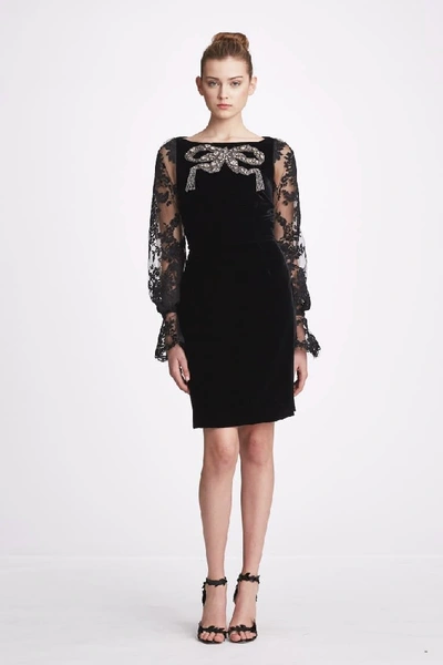 Shop Marchesa Long Sleeve Velvet Cocktail Dress