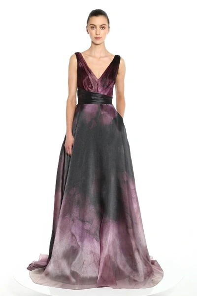 Shop Marchesa Notte Long Sleeveless Printed Organza Gown