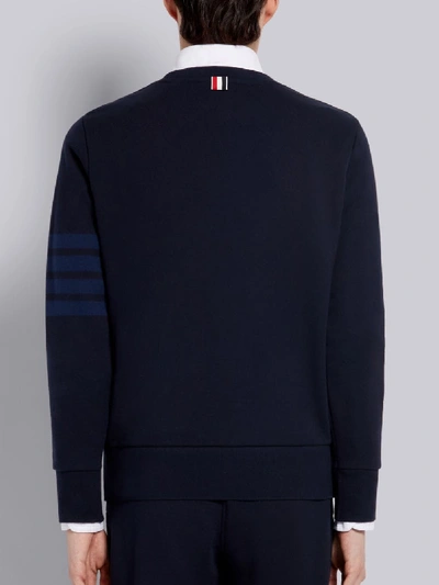 Shop Thom Browne Navy Cotton Loopback Relaxed Fit Tonal 4-bar Crewneck Sweatshirt In Blue