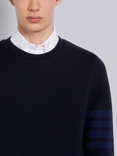 Shop Thom Browne Navy Cotton Loopback Relaxed Fit Tonal 4-bar Crewneck Sweatshirt In Blue