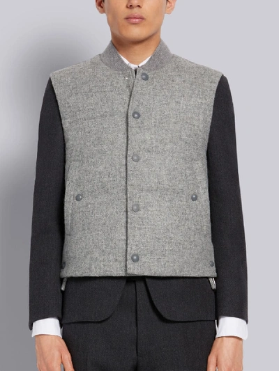 Shop Thom Browne Light Grey Down Filled Shetland Wool Snap Front Vest