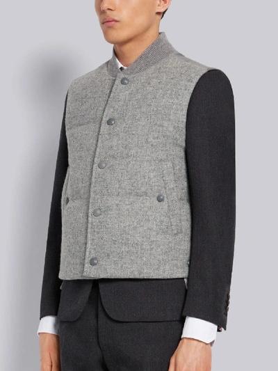 Shop Thom Browne Light Grey Down Filled Shetland Wool Snap Front Vest