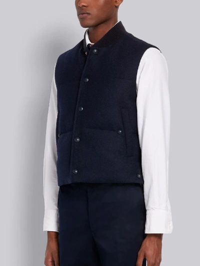 Shop Thom Browne Navy Down Filled Shetland Wool Snap Front Vest In Blue