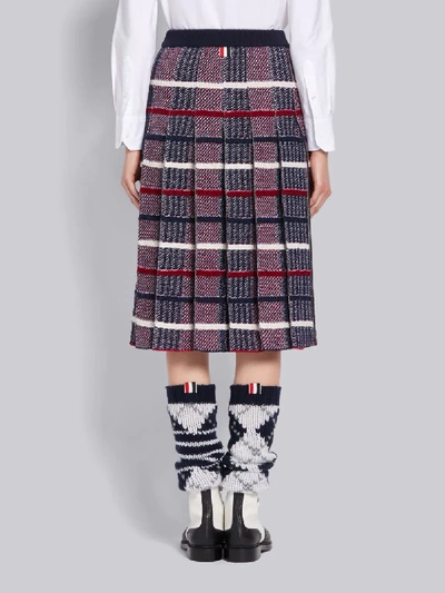 Shop Thom Browne Tricolor Shetland Merino Wool Check Jacquard Inlay Pleated Skirt In Blue