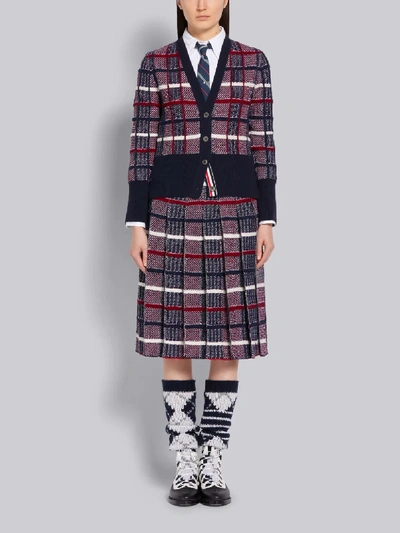 Shop Thom Browne Tricolor Shetland Merino Wool Check Jacquard Inlay Pleated Skirt In Blue