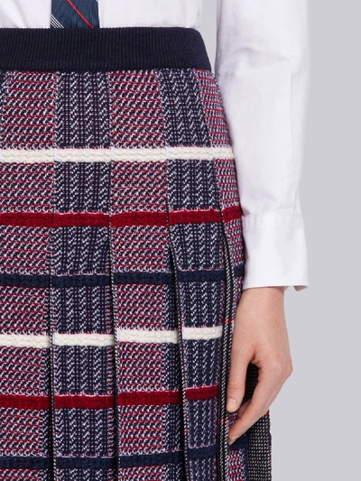 Shop Thom Browne Tricolor Shetland Merino Wool Check Jacquard Inlay Pleated Skirt In Blue