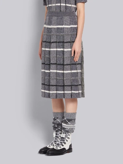 Shop Thom Browne Tonal Grey Shetland Merino Wool Check Jacquard Inlay Pleated Skirt