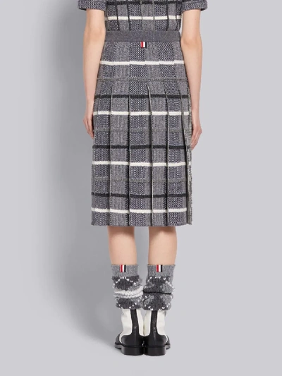 Shop Thom Browne Tonal Grey Shetland Merino Wool Check Jacquard Inlay Pleated Skirt