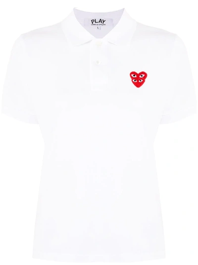 Shop Comme Des Garçons Play Heart Motif Polo Top In White