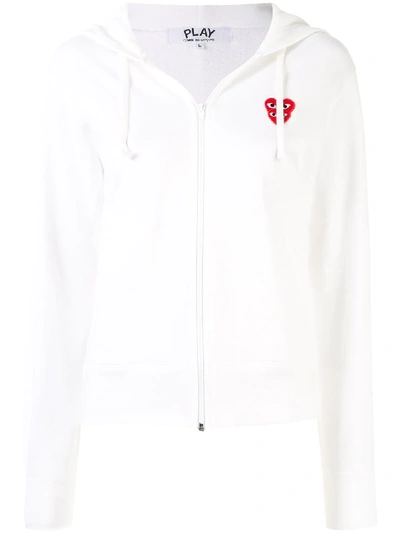 Shop Comme Des Garçons Play Heart Motif Zip Hoodie In White